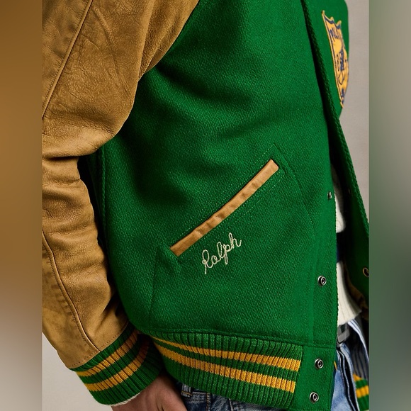 Polo Ralph Lauren Vintage-Inspired Letterman Jacket Fiji Green Men’s Size Large - Picture 6 of 16